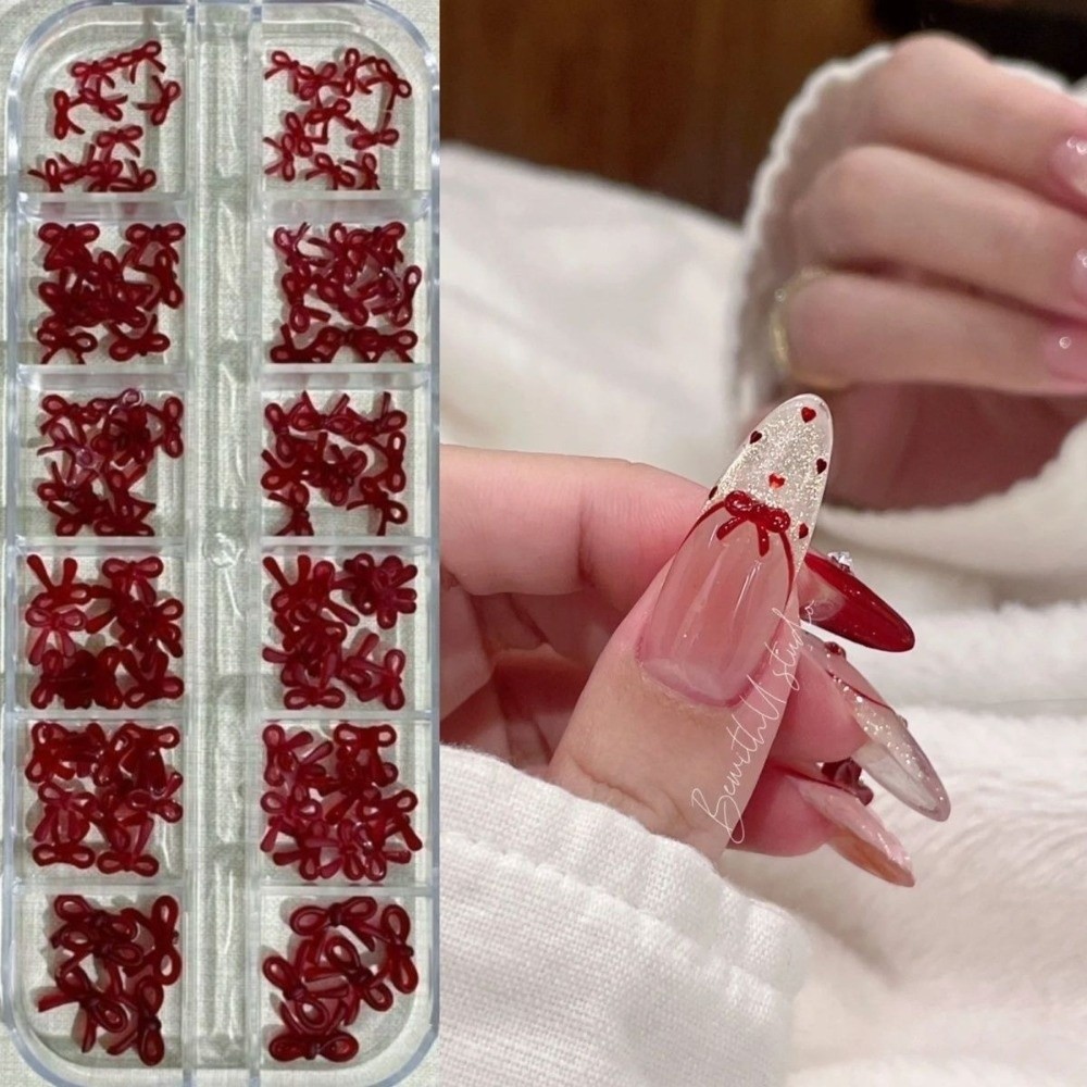 Nail Art Burgundy - Décorations d'ongles rouge bordeaux, nœuds 3D,