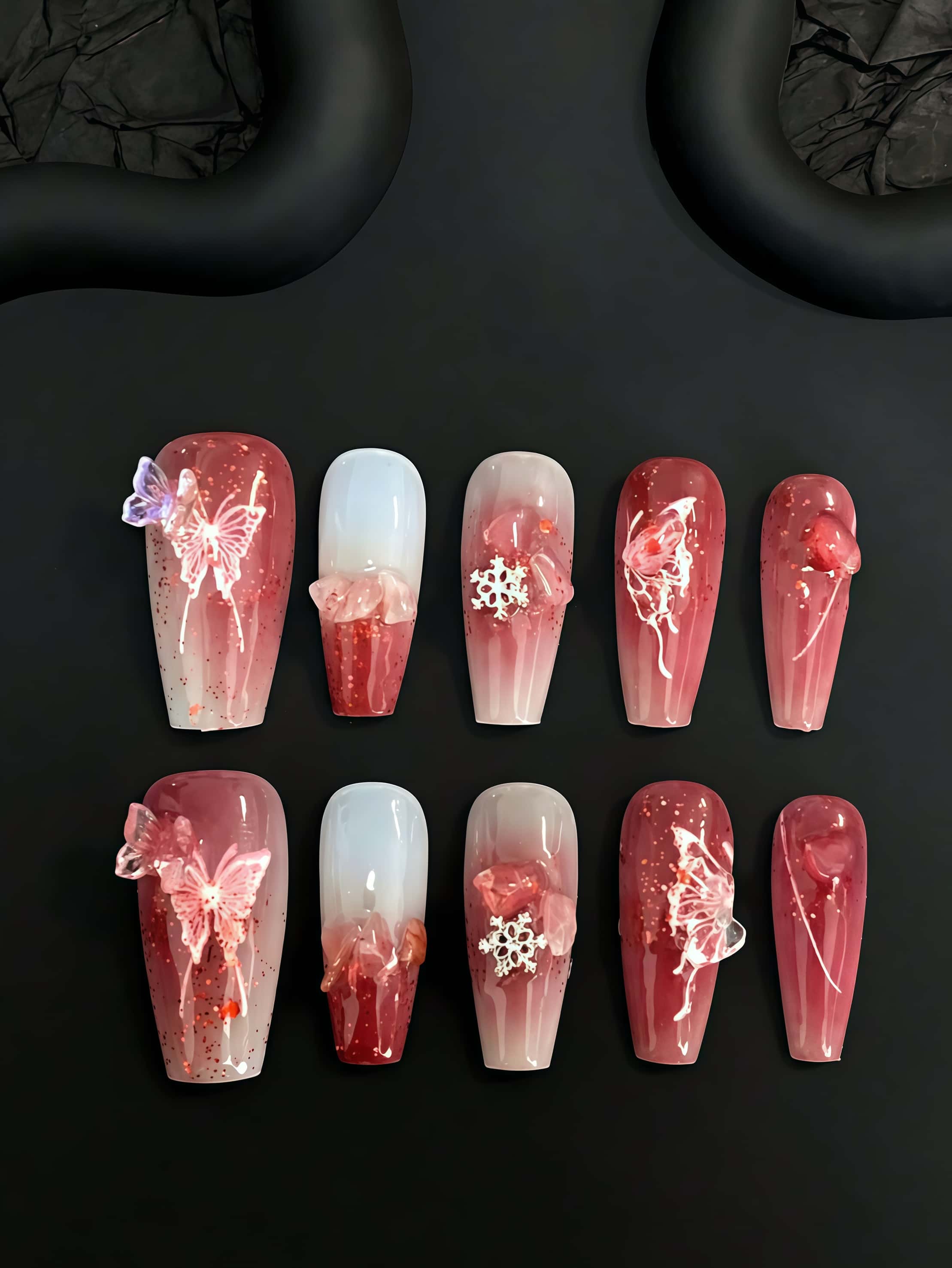 Nail Art Burgundy - 10 pièces d'ongles artificiels faits à
