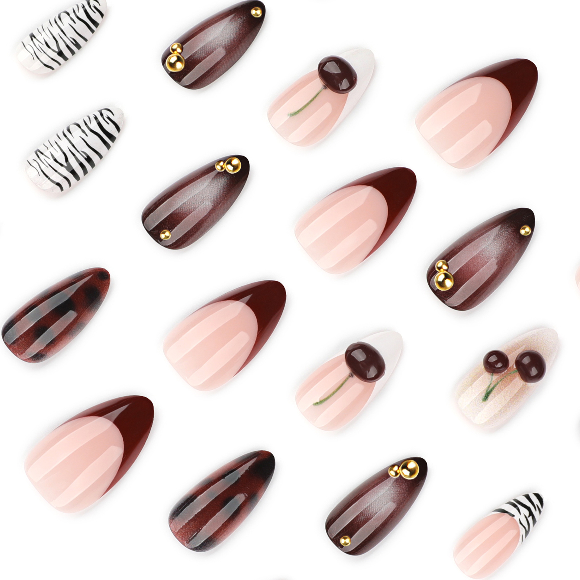 24 faux ongles à presser, form - Nail Art Burgundy avis et prix
