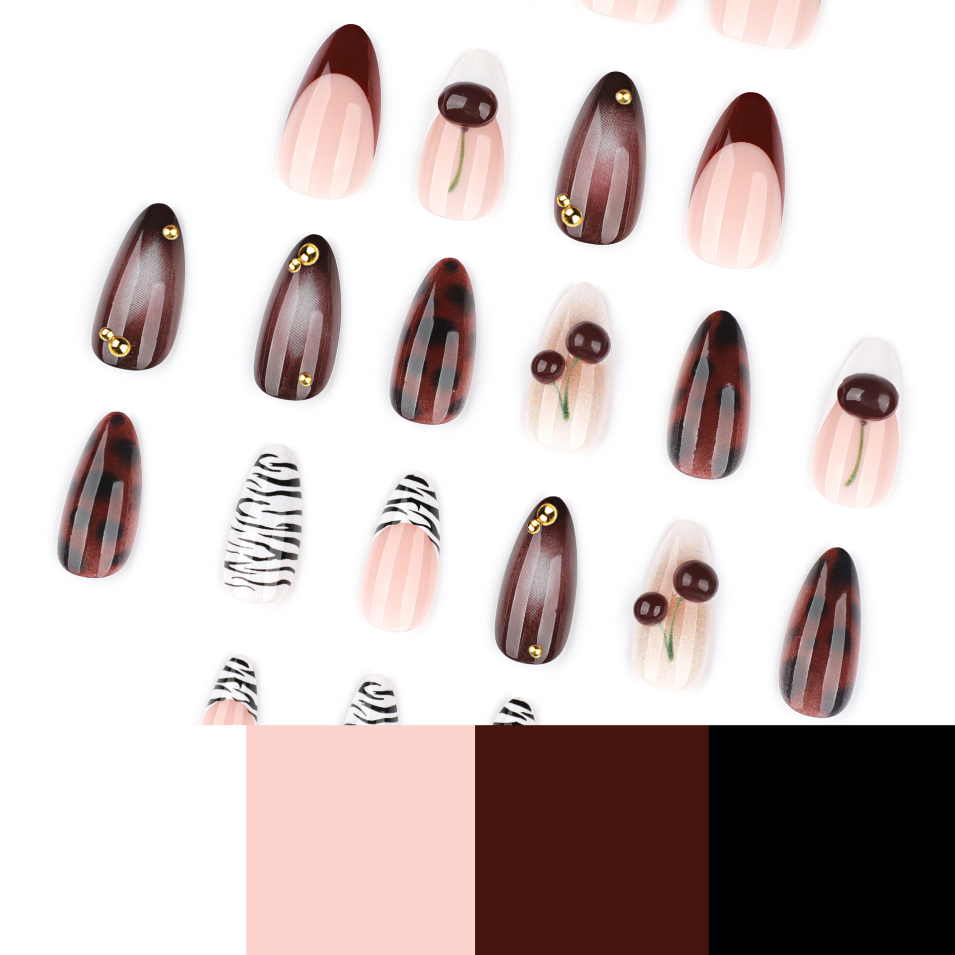 24 faux ongles à presser, form - Nail Art Burgundy avis et prix