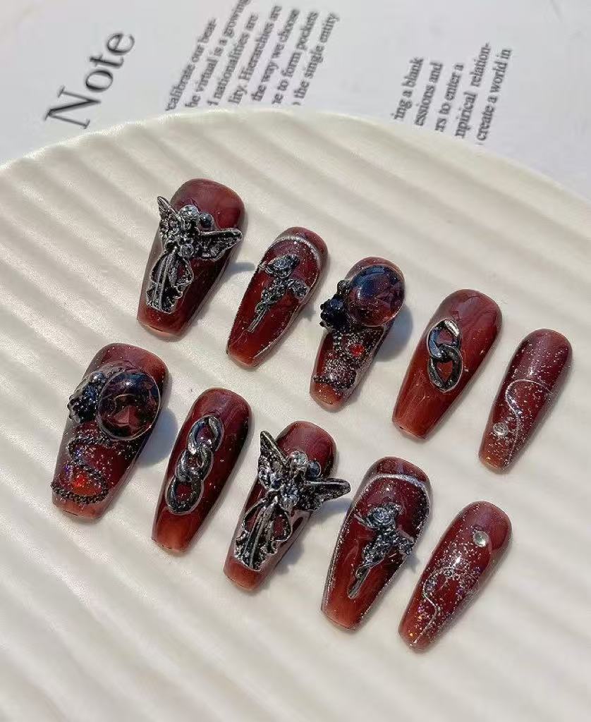 Ensemble de 10 faux ongles rét - Nail Art Burgundy avis et prix