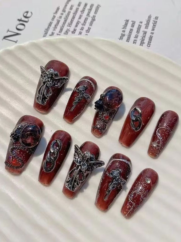 Ensemble de 10 faux ongles rét - Nail Art Burgundy avis et prix