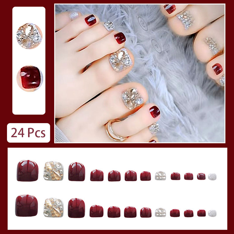 24 faux ongles de pieds pour f - Nail Art Burgundy avis et prix